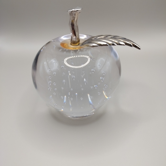Elegant Silver and Clear Glass Apple Sculpture - Picture 1 of 6